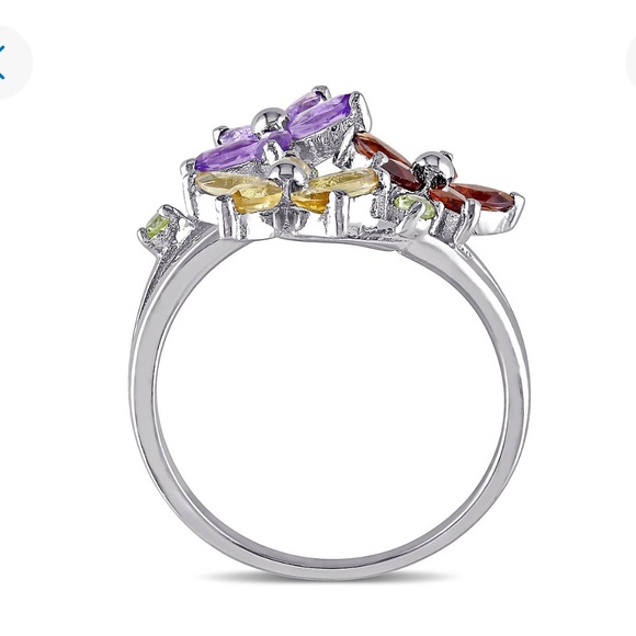 New Sterling Silver Multi Gemstone Garnet, amethyst citrine, peridot Floral Ring - Picture 4 of 5